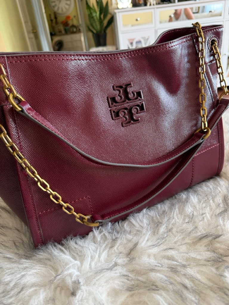Tory Burch Burgundy Leather Chain-Handle Shoulder Bag